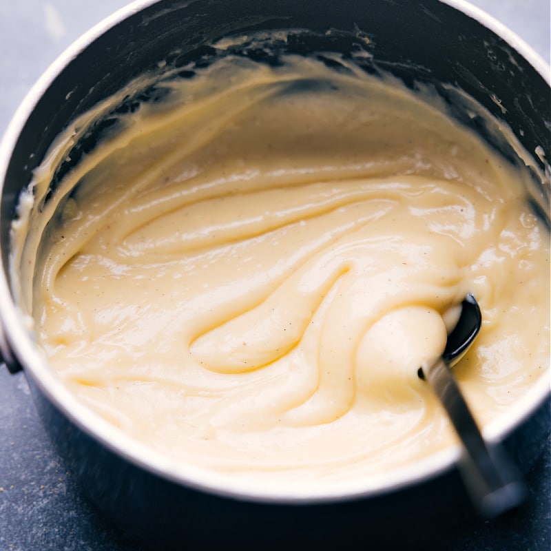 Making the custard for this banana cream pie.