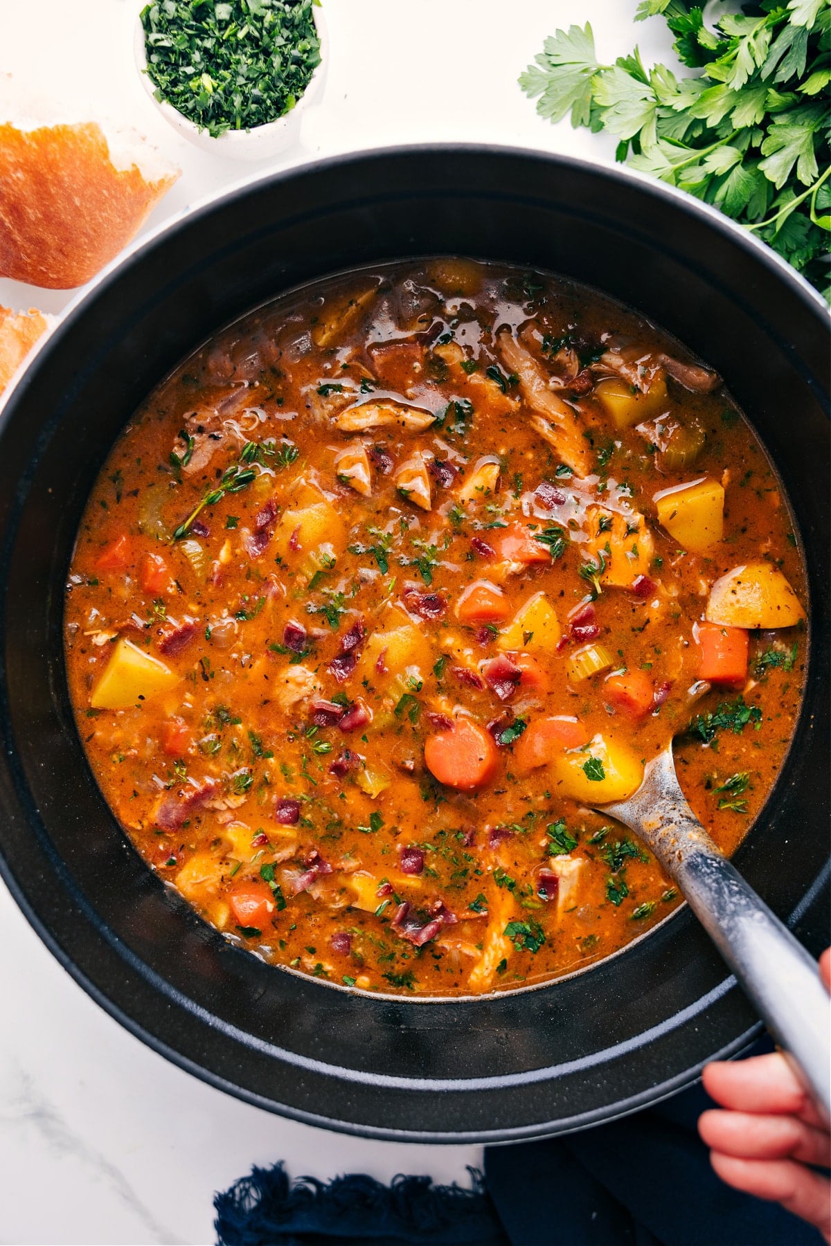 The Ultimate Comfort Food: Chicken Stew Recipe Chicken Stew Recipe in a pot, filled with tender chicken, vegetables, and rich broth, ready to be served and enjoyed.