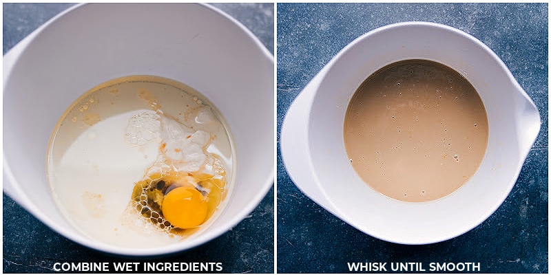 Tender and sweet Cinnamon Bread is a moist quick bread that is simple to make and a hit with everyone who tries it! This bread has a thick swirl of cinnamon sugar in the center as well as a crunchy cinnamon-sugar topping. What's not to love?! Recipe via chelseasmessyapron #dessert #best #quick #easy #simple #treat #brunch #sweetbreakfast #quickbread #cinnamon #bread Process shots of Cinnamon Bread-- images of the wet ingredients being mixed together