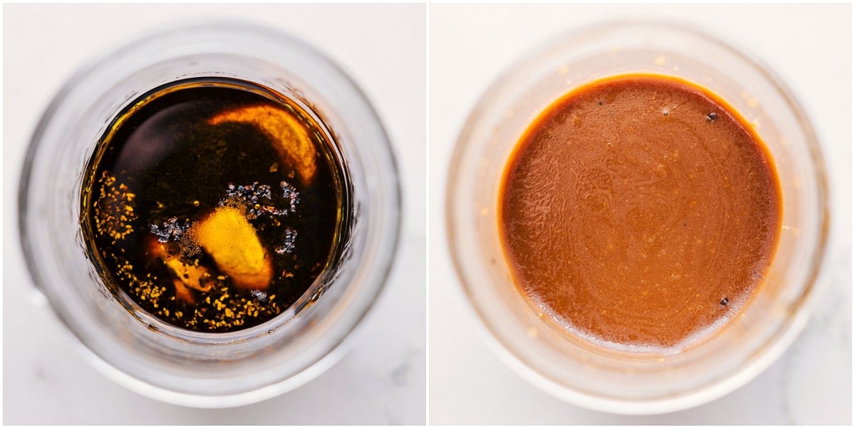 Dressing In Grapefruit Salad Recipe Dressing being made in a mason jar for this grapefruit salad.