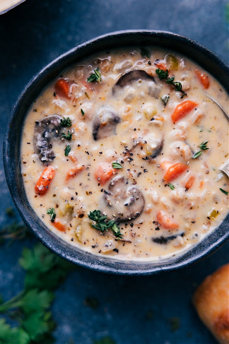 Overhead image of Creamy Mushroom Soup 