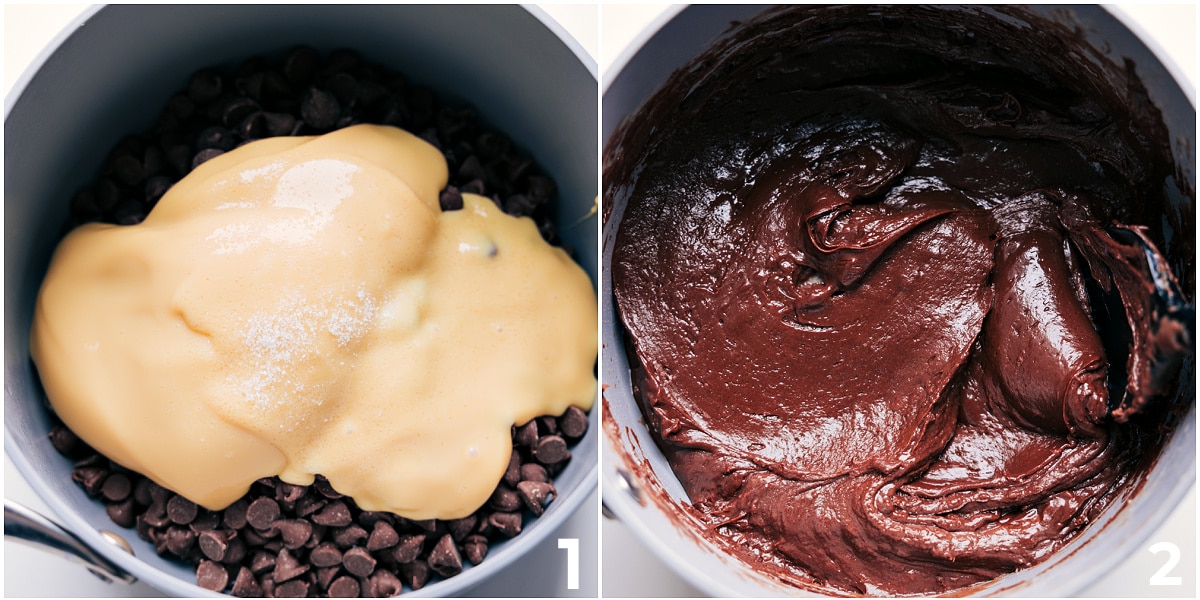 How To Make This Delicious Fudge Recipe All the ingredients added to the pot to melt and come together for this easy fudge recipe.