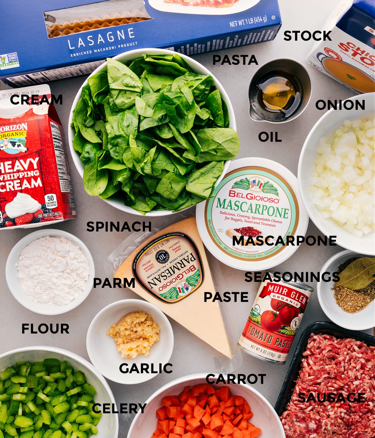Ingredients In The Best Lasagna Soup Recipe All the ingredients in this recipe prepped out for easy assembly.