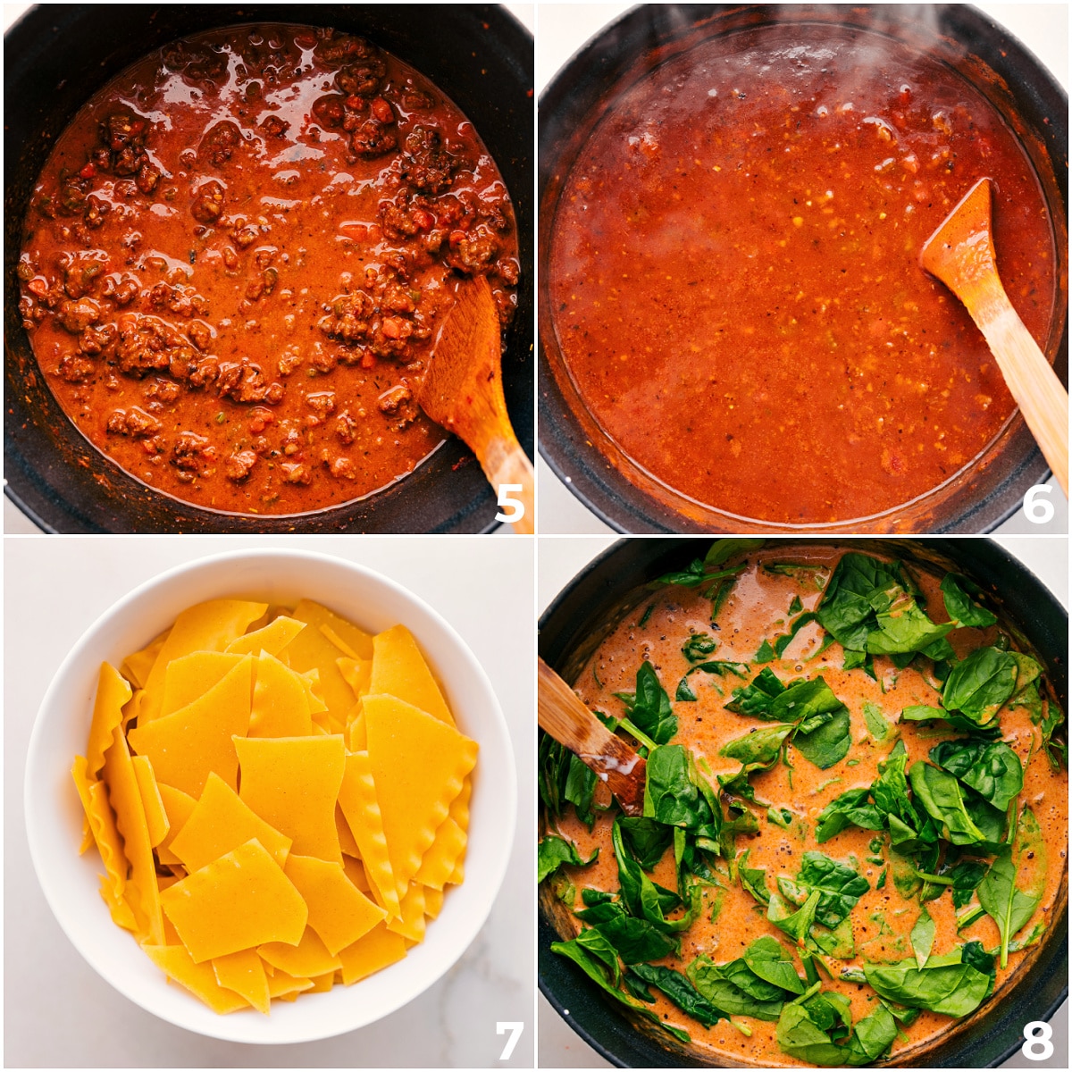 Simmering The Lasagna Soup Recipe And Cooking The Pasta Add the stock to the lasagna soup and let it simmer. Then, add the pasta to cook, followed by the spinach.