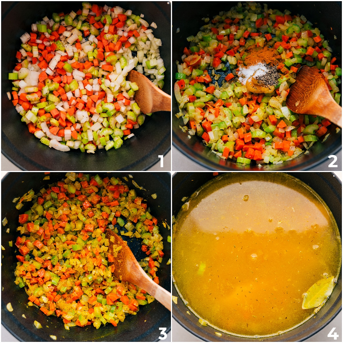 How To Make Couscous Soup Veggies are sautรฉed, then seasonings, garlic, and ginger are added and mixed together, followed by the broth and bay leaves for this couscous soup.