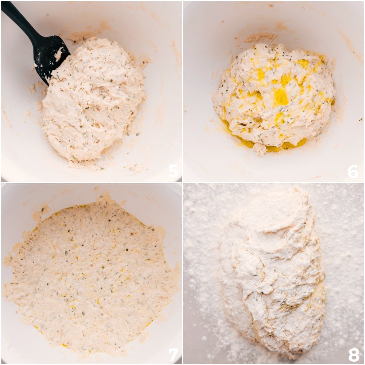Dough Rising For Herb Bread The dough is mixed, left to rise, and then placed on a floured surface.