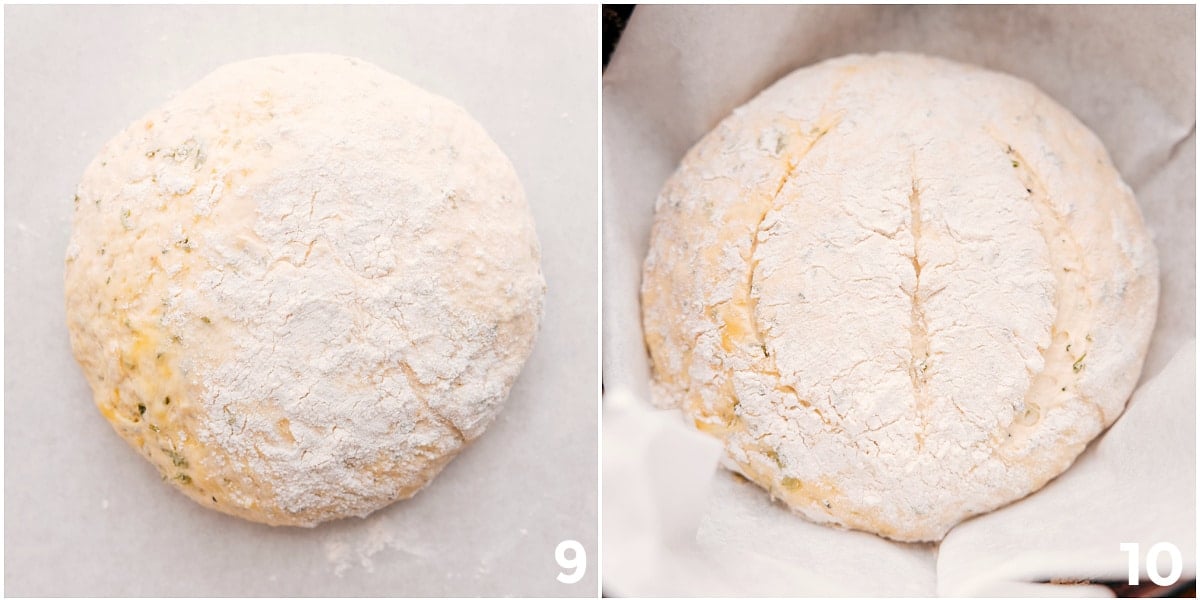Bake No-Knead Herb Bread Recipe The bread is shaped and placed into a heavy-duty pot.