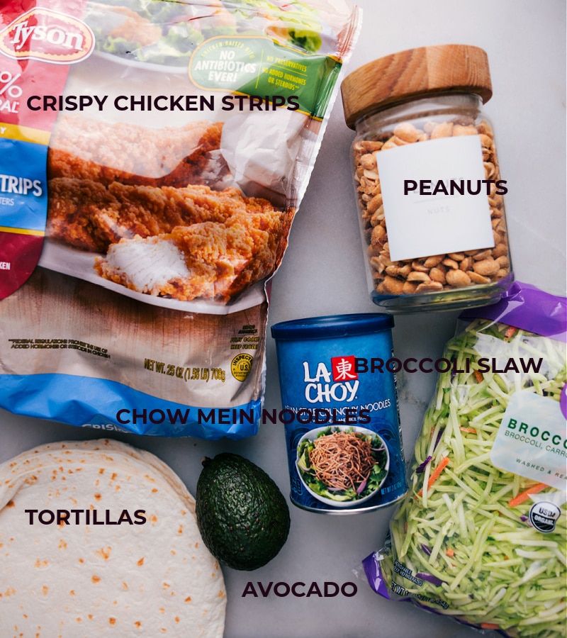 Ingredients In Asian Chicken Wraps Recipe Ready To Go All the ingredients used in the wrap prepped out to assemble.