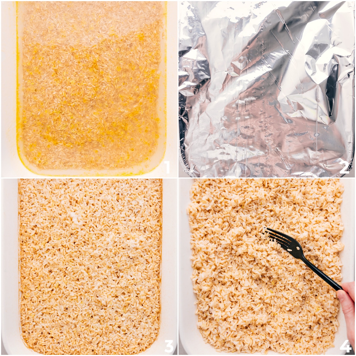How To Cook Brown Rice Perfectly Every Time This guide shows how to cook brown rice using a casserole dish, boiling water, oil, and foil to cover it before baking.