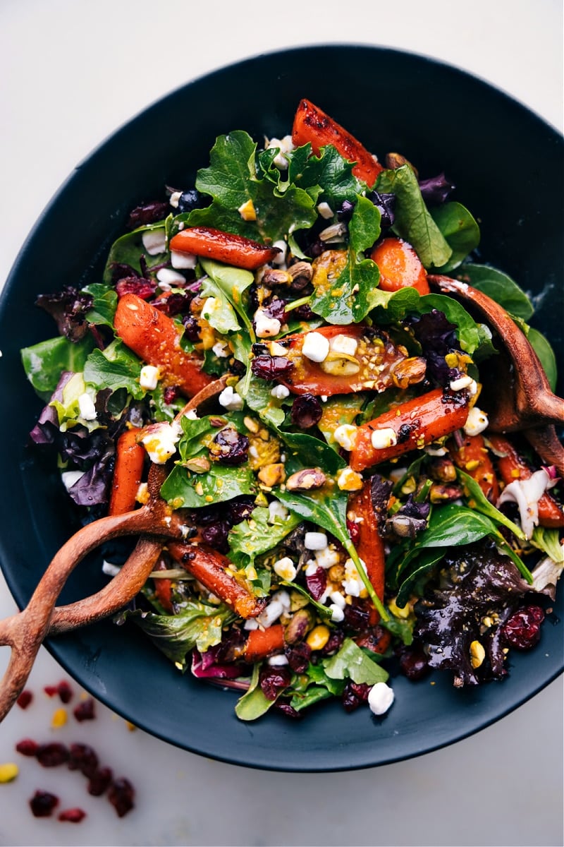 A Big Bowl Of This Roasted Carrot Salad Roasted carrot salad in a bowl ready to be served.
