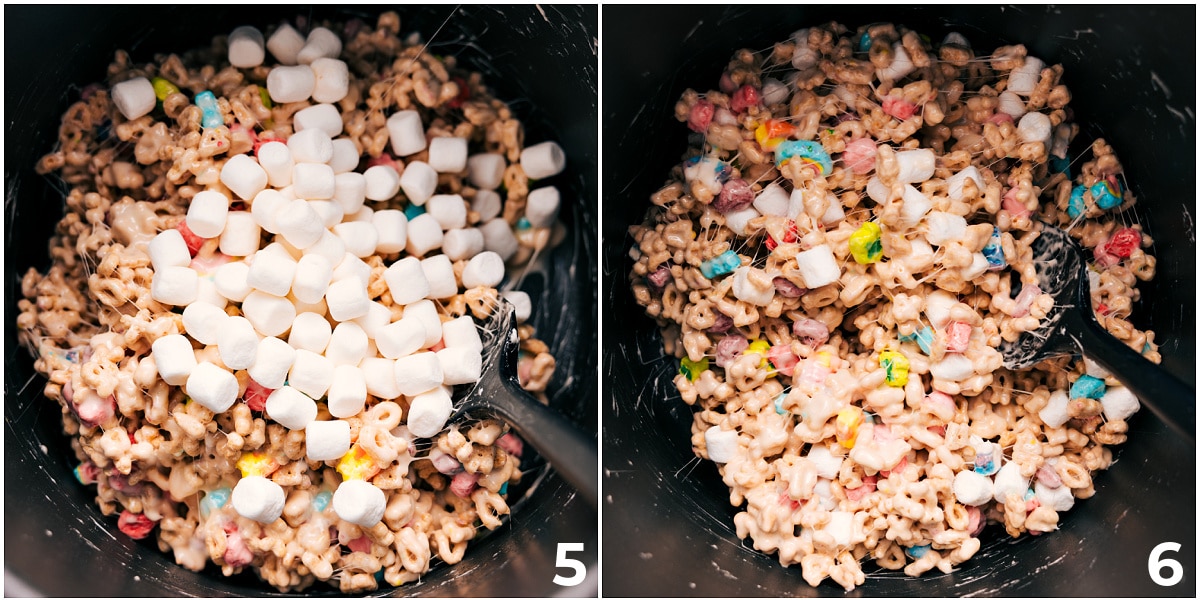 The Best Cereal Bars: Lucky Charms Bars The mixture stirred together with extra marshmallows added.