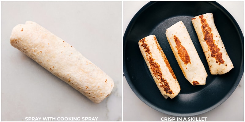 This hearty Beef Burrito Recipe is loaded with savory seasoned ground beef, zesty cilantro lime rice, creamy refried beans, and melted sharp cheddar cheese. Recipe via chelseasmessyapron #dinner #quick #easy #simple #familyfriendly #kidfriendly #mexican #mexicanfood #tortillas #rice #riceandbeans #beef #burrito #recipe Process shots-- images of the burrito being cooked on a skillet