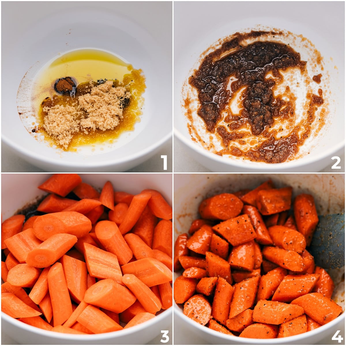 How To Make Brown Sugar Roasted Carrots The brown sugar, oil, cinnamon, and salt mixed together in a bowl and mixing it together and then adding carrots in to coat them for these brown sugar roasted carrots.