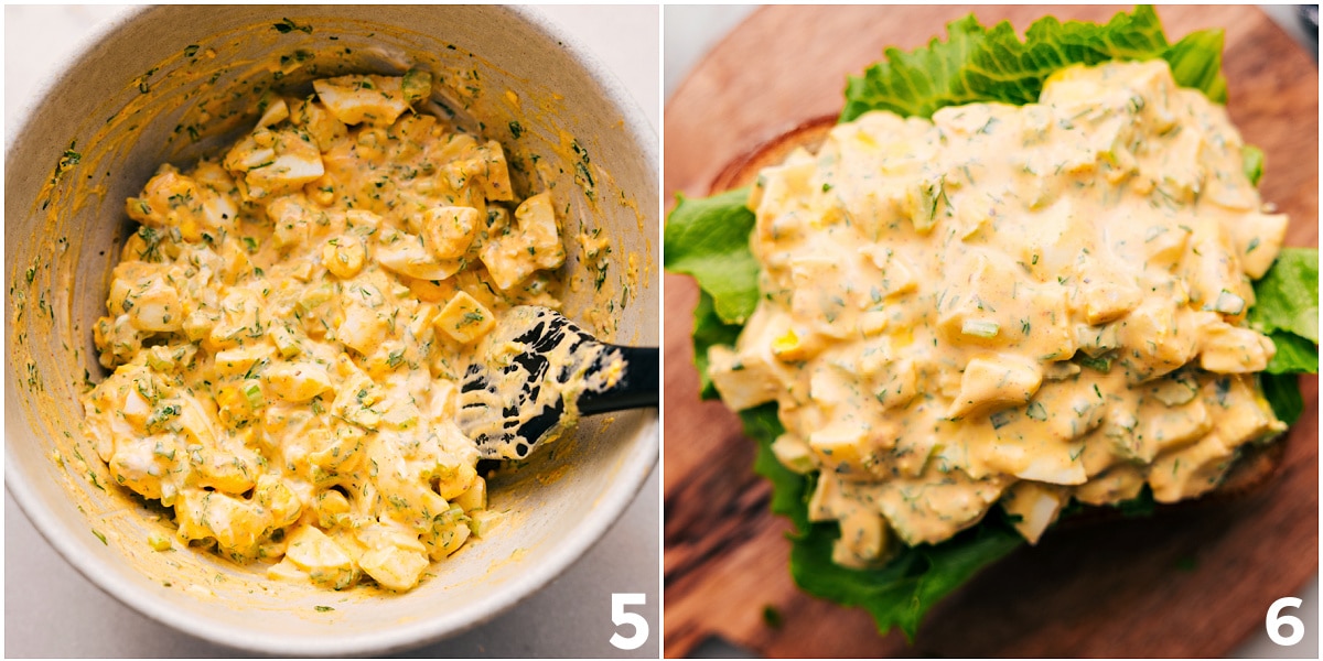 The Best High Protein Lunch: Egg Salad Top the bread with the mixture.
