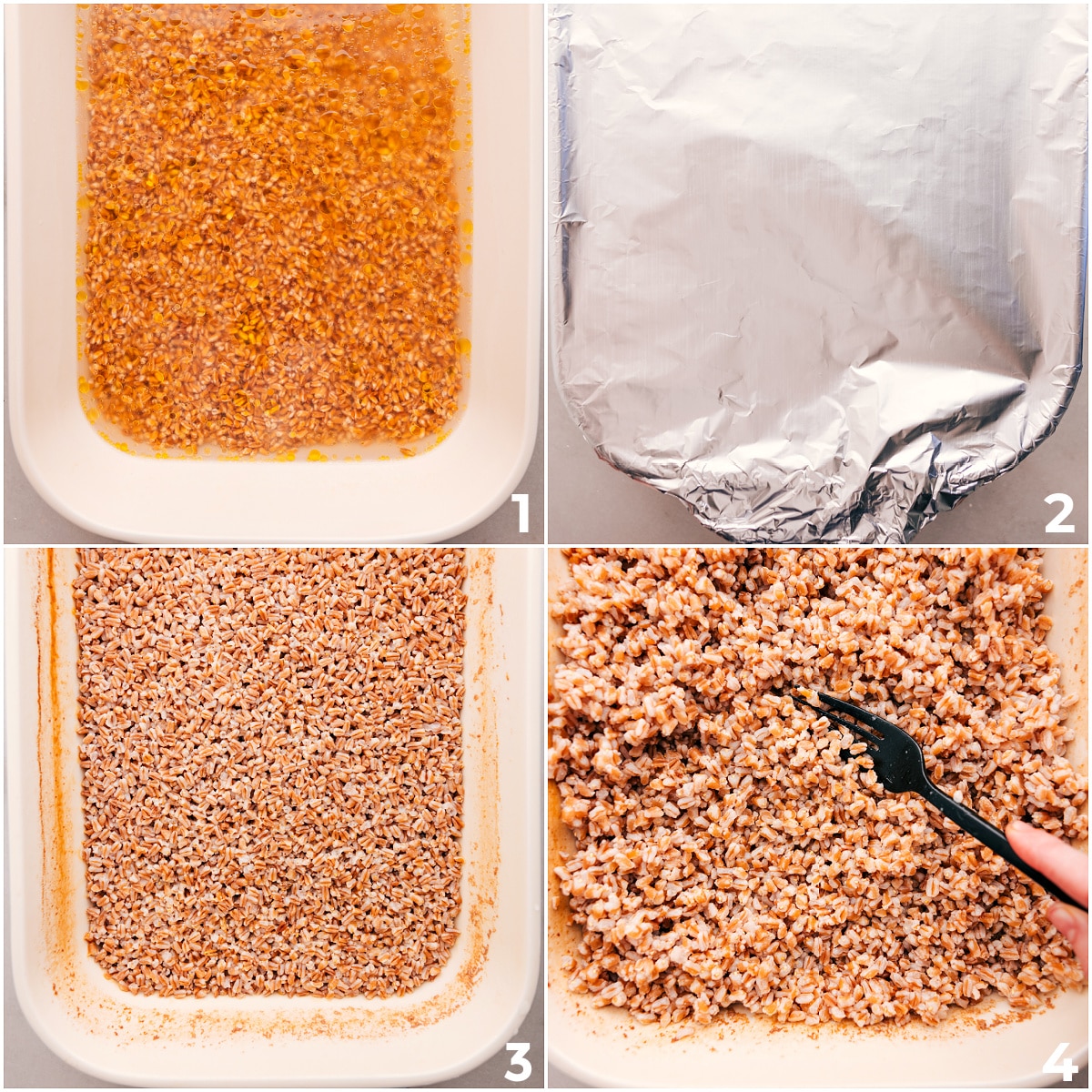 How To Cook Farro In One Casserole Dish Cook the farro in a casserole dish, then fluff it to serve alongside this dish.