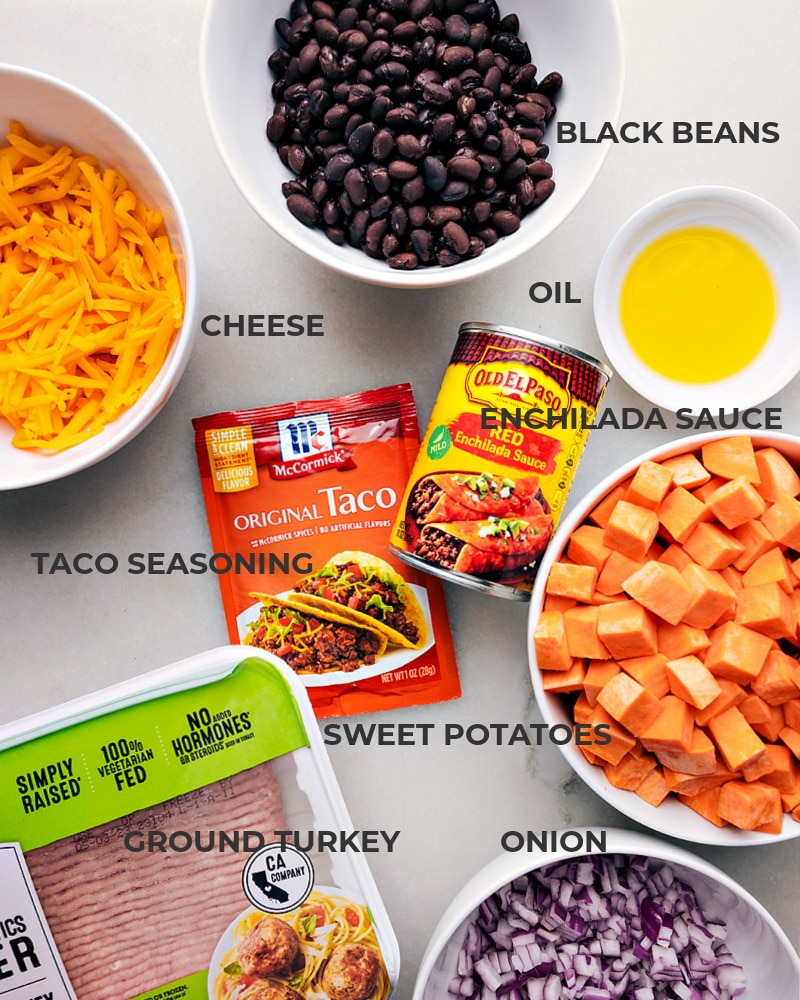 Savor the mouth-watering blend of sweet potatoes and taco-seasoned meat in these easy-to-prepare Taco Sweet Potato Foil Packets. Recipe via chelseasmessyapron #dinner #quick #easy #simple #familyfriendly #kidfriendly #healthy #lowcarb taco #sweetpotato #foilpackets Ingredient shot-- image of all the ingredients used in this dish