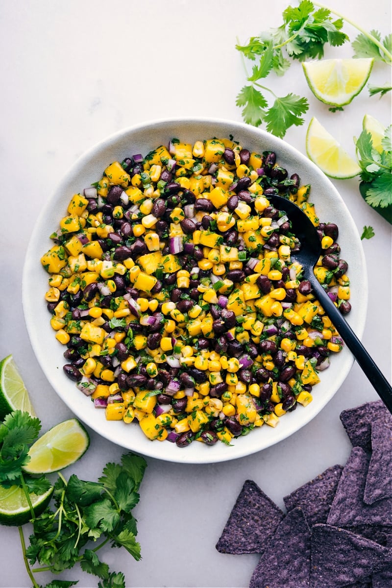 Mango Black Bean Salsa in a bowl with vibrant colors, ready to serve and enjoy.