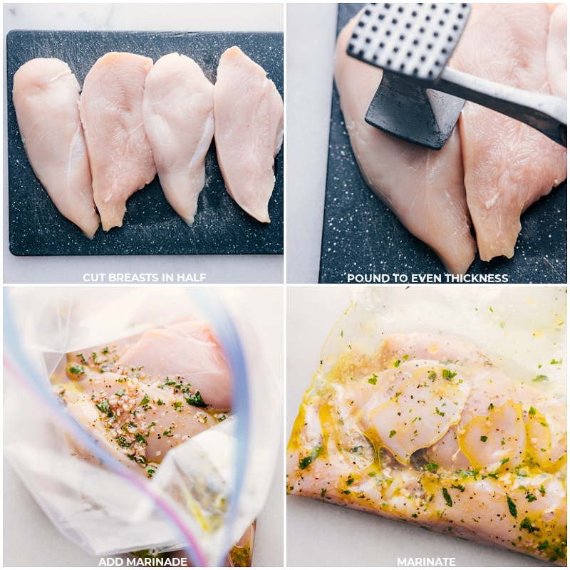 Classic Italian flavors, quick and easy, and very nutritiousโthis Tomato-Basil Chicken fits the bill! Recipe via chelseasmessyapron #dinner #quick #easy #familyfriendly #kidfriendly #lowcarb #healthy #mealprep #tomatobasil #chicken Process shots of Tomato-basil Chicken-- images of the chicken being prepped and marinated
