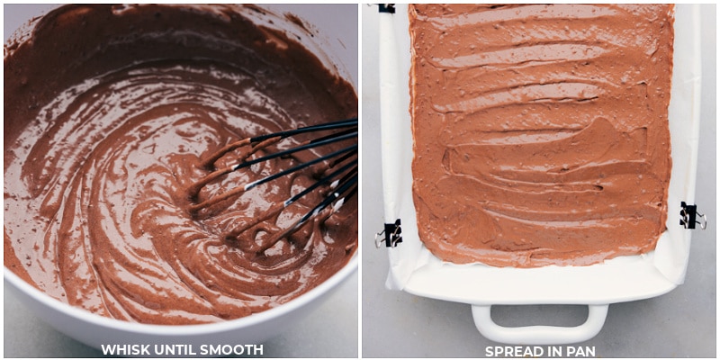 These amazing Frozen S'mores bars combine the rich and creamy flavors of chocolate pudding and whipped topping with the sweet, gooey goodness of marshmallow creme, all sandwiched between crispy honey graham crackers. A true sensation during the warmer months, these bars require no baking and are guaranteed to be a hit with both kids and adults! Recipe via chelseasmessyapron #dessert #nobake #treat #best #summerdessert #frozen #smoresbars #smores Process shots-- images of the pudding mixture being added to the pan