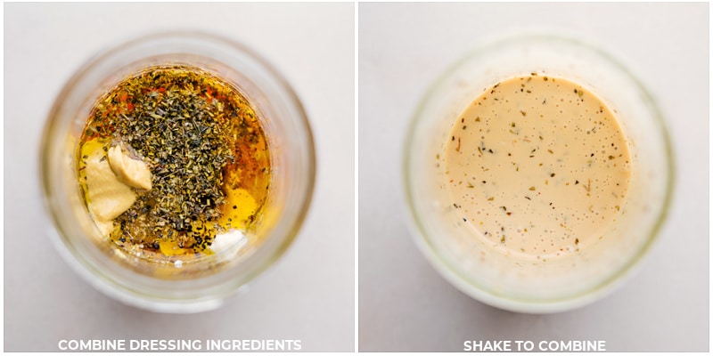 These Grinder Sliders offer bold and robust flavors from the savory combination of salami, pepperoni, and ham complemented by the rich and creamy melted Provolone cheese, all nestled within sweet Hawaiian rolls. Recipe via chelseasmessyapron #lunch #quick #easy #simple #familyfriendly #kidfriendly #comfortfood #turkey #pepperoni #grinder #sliders Process shots of Grinder Sliders-- images of the dressing used in this dish