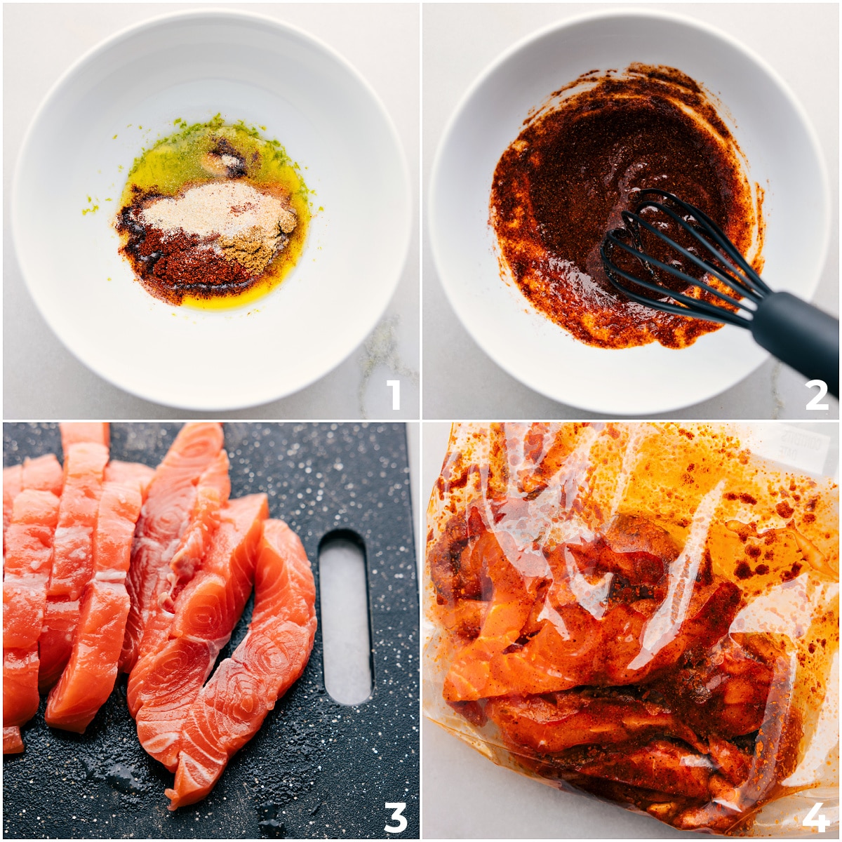 How To Make Salmon Tacos The marinade going on the salmon for the salmon tacos.