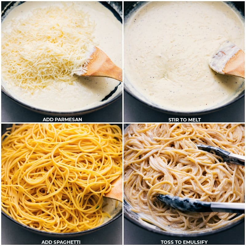 This TikTok Spaghetti is a layered delight with robust flavors! The dish is crowned with melted mozzarella and Parmesan, resulting in a combination of creamy and savory flavors with a cheesy finish. This dish is perfect for a hearty, satisfying meal. Recipe via chelseasmessyapron #dinner #quick #easy #simple #familyfriendly #kidfriendly #comfortfood #casserole #onepan #tiktok #spaghetti Process shots of TikTok Spaghetti--images of the Parmesan and spaghetti being added to the pot