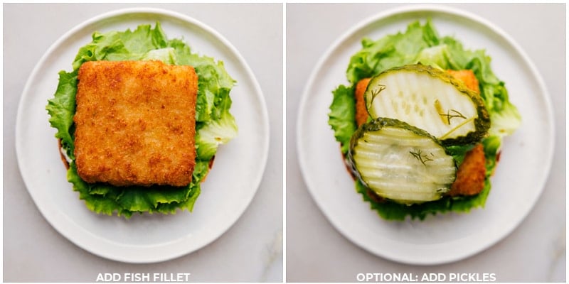 This Fish Sandwich layers a flaky fish fillet with the rich creaminess of avocado and the tang of a lemon-infused sauce, all sandwiched between buttery toasted brioche buns. It's a flavor-packed bite every time, and ready in under 20 minutes! Recipe via ChelseasMessyApron.com #fishsandwich #quickandeasy #brioche #sandwich #fish #backtoschool Process shots: Add fish filet to the bun and condiments; add pickles if desired.