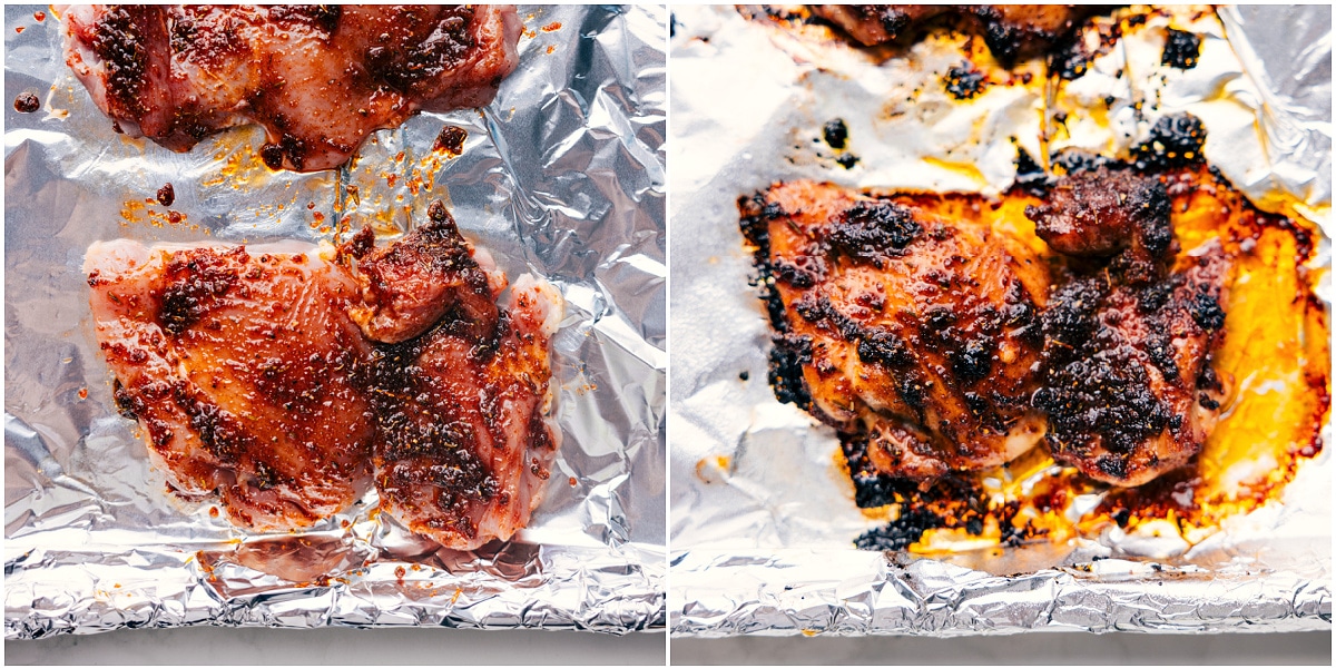 Blackened Jerk Chicken Recipe The meat being cooked to perfection in the oven.
