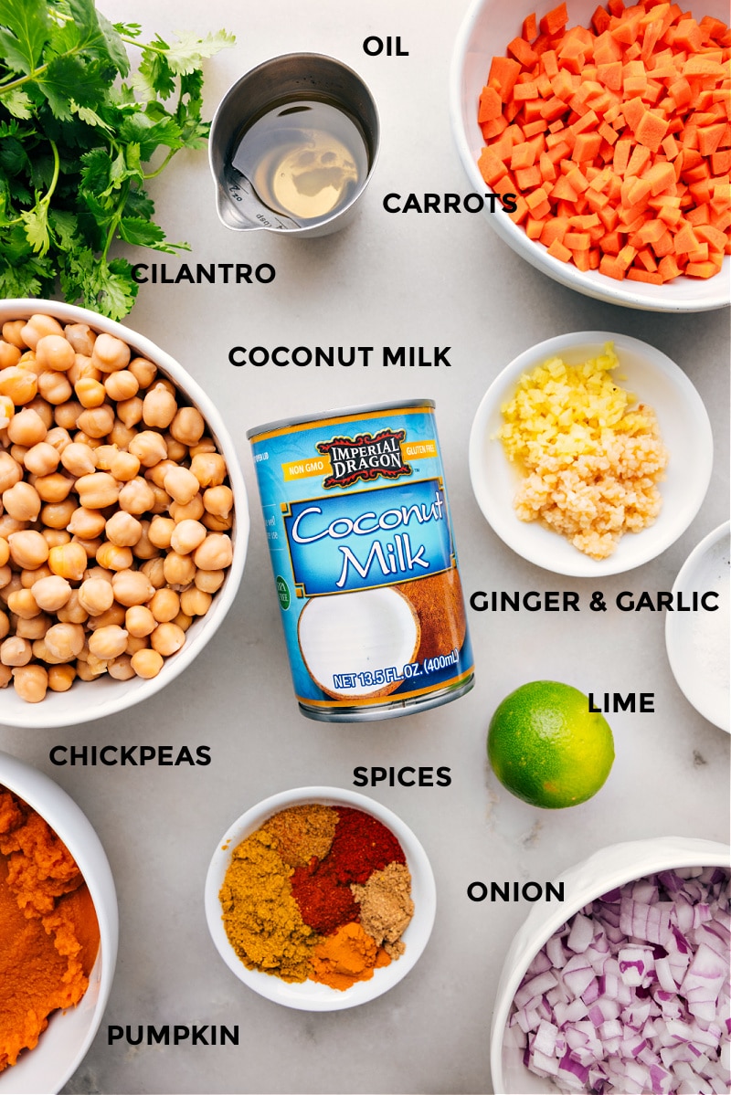 Got pumpkin? Whip up this easy Pumpkin Curry โ it's creamy and packed with bold flavors, all while leaning on pantry staples like canned pumpkin and chickpeas. Trust me, this dish is a game-changer when you need some hearty and deeply nourishing comfort food in 30 minutes or less! Recipe via ChelseasMessyApron.com #pumpkincurry #pumpkin #curry #coconutmilk #vegetarian #vegan #chickpeas #quick Ingredient shot: all the elements to make Pumpkin Curry