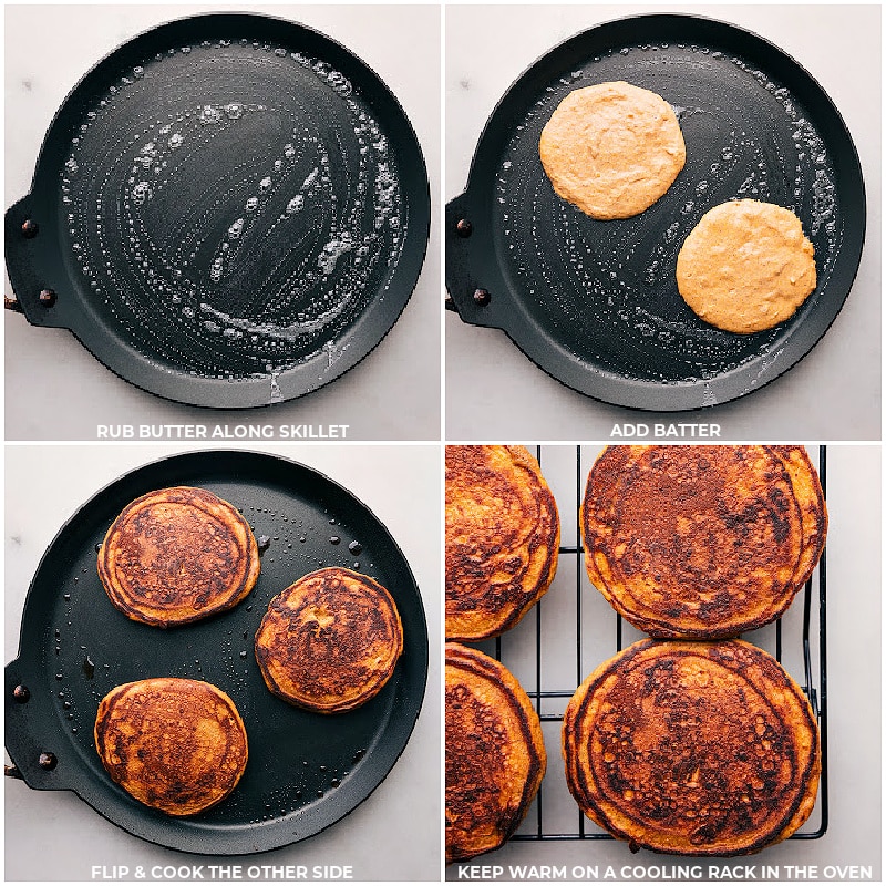 Cooking Pumpkin Pancakes on a griddle Cooking Pumpkin Pancake batter on griddle.