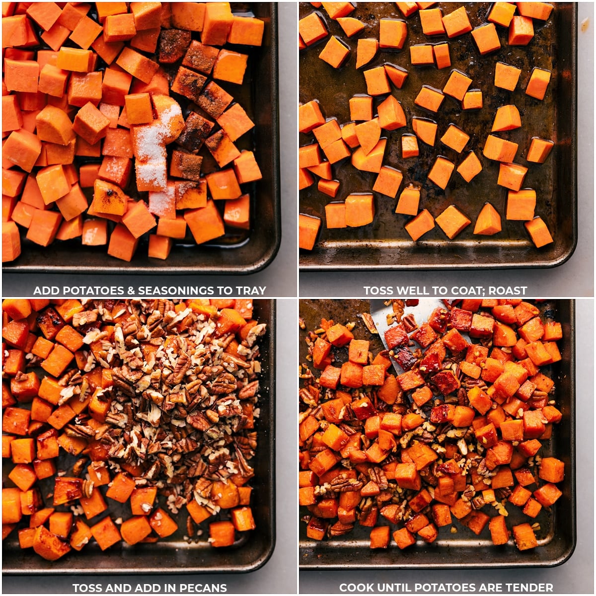 Mastering the Art of Roasting Sweet Potatoes Roasting sweet potatoes: from raw, peeled chunks, to their placement on a baking sheet, and finally their transformation into golden-brown, roasted delights.