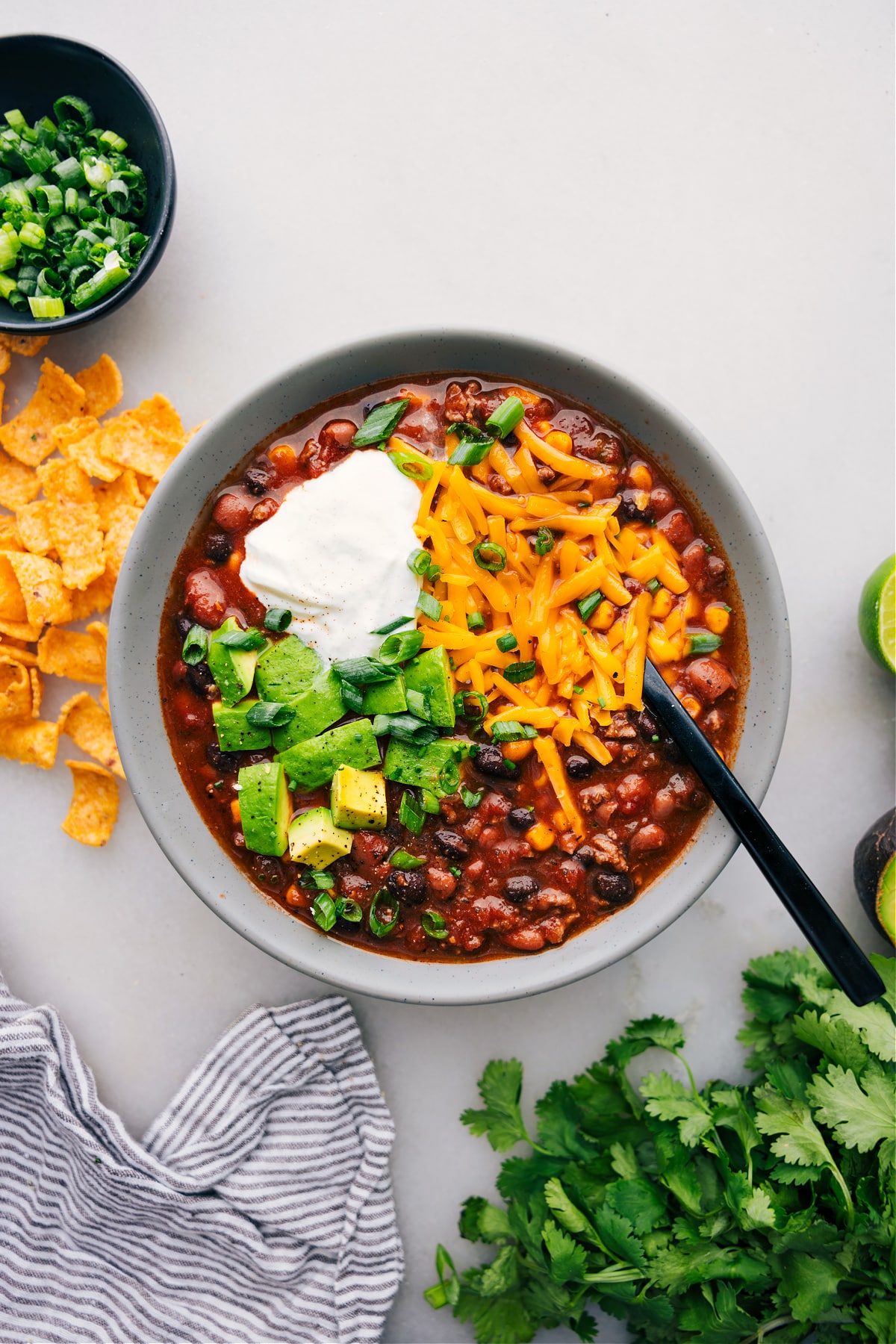 Taco Soup Bowl with Toppings A bowl of Taco Soup with various toppings adds a burst of flavor and texture to this delicious dish.