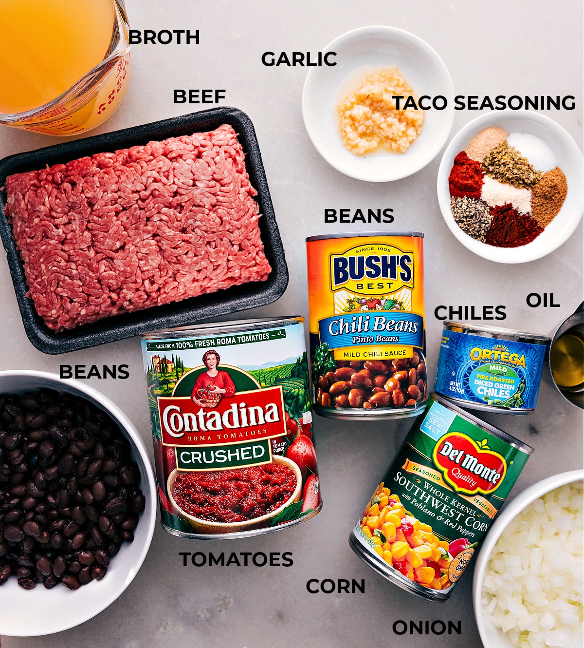 Taco Soup Ingredients All the ingredients used in this delicious Taco Soup recipe.