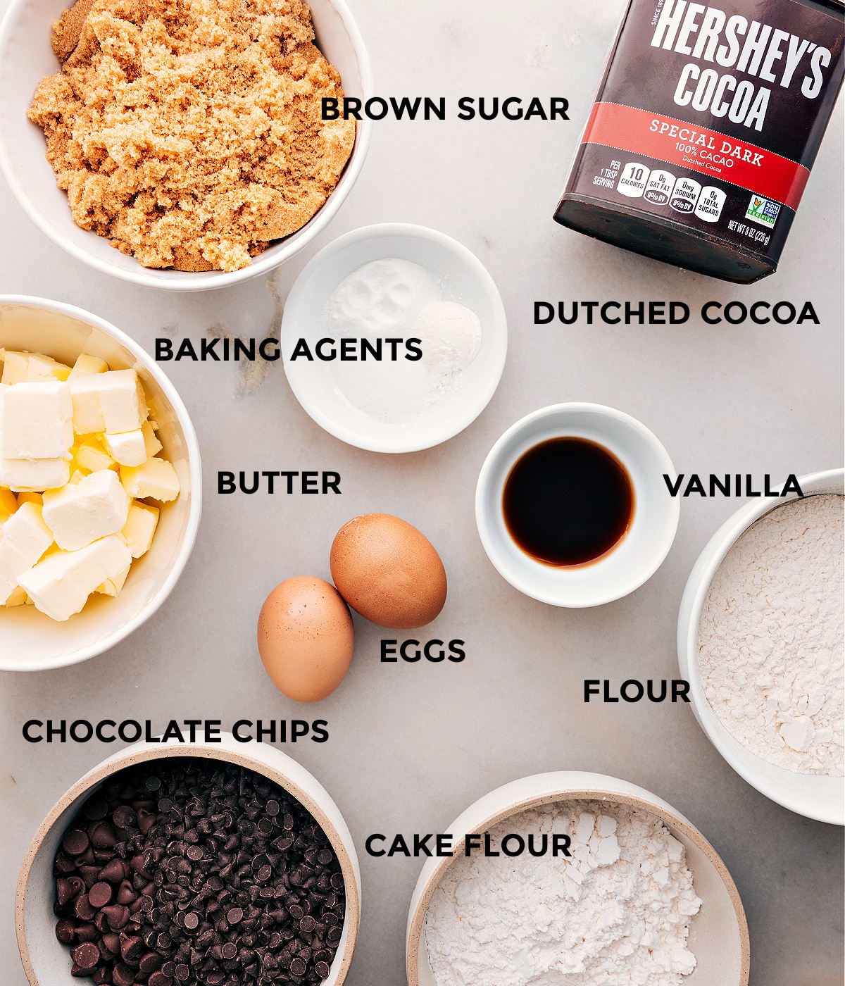 Ingredients In Chocolate Cookies Ingredients used in this dessert all spread out ready to be assembled.