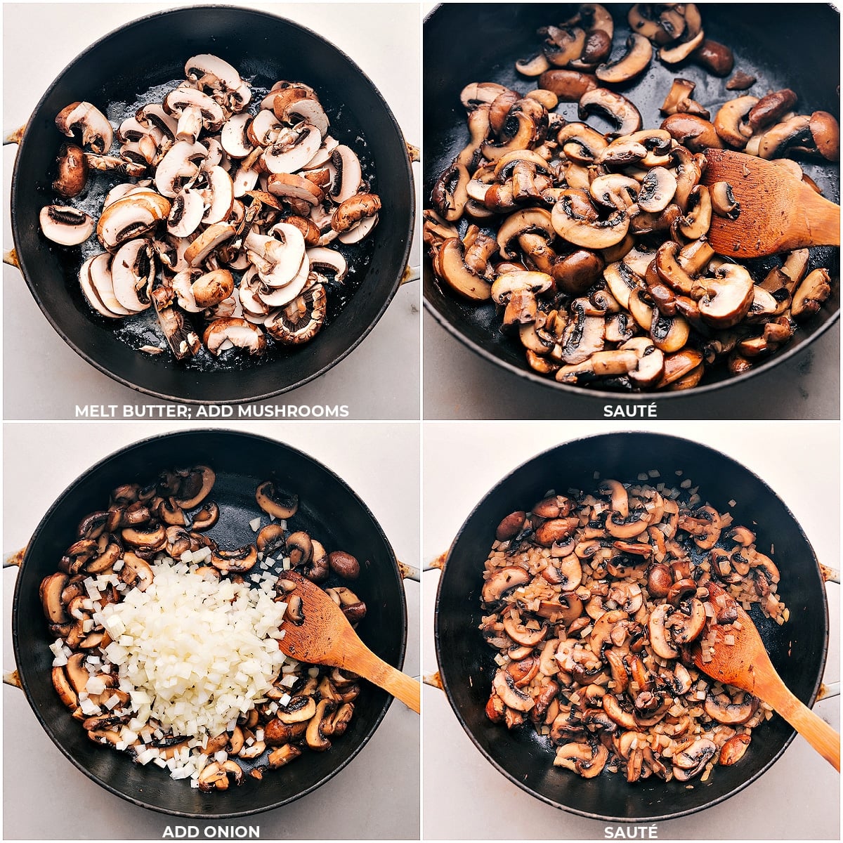 Sautรฉing Mushrooms and Onions Until Tender in a Pan Sautรฉing mushrooms and onions in a pan until they become tender.