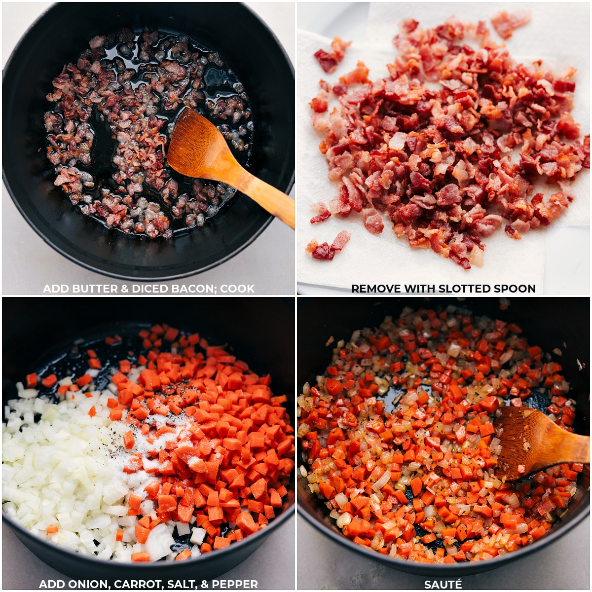 Cheesy Potato Soup is a vegetarian delight! Process shots of steps involved in making Cheesy Potato Soup