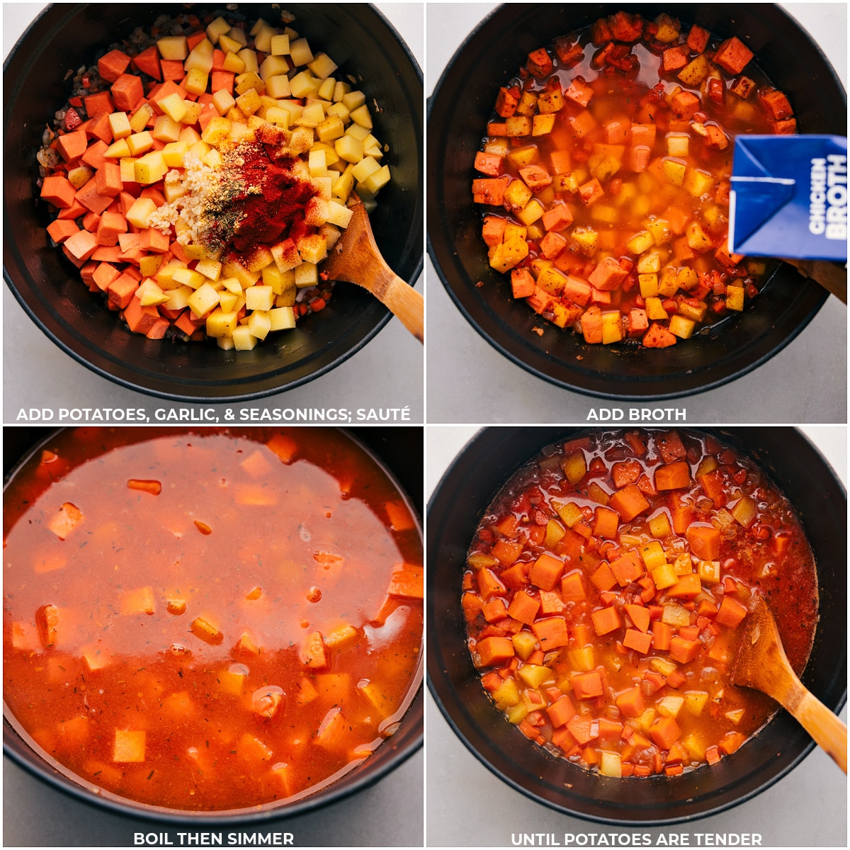 Cheesy Potato Soup feels like a warm hug in a bowl! Process steps to make Cheesy Potato Soup