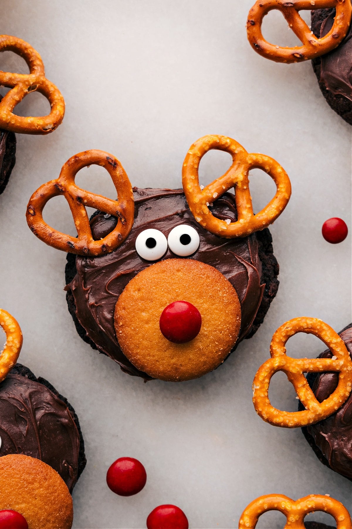 Adorable, Festive Reindeer-Themed Dessert - Delicious and Ready for Enjoyment The finished dessert, adorable and festive, delicious and ready to be enjoyed.