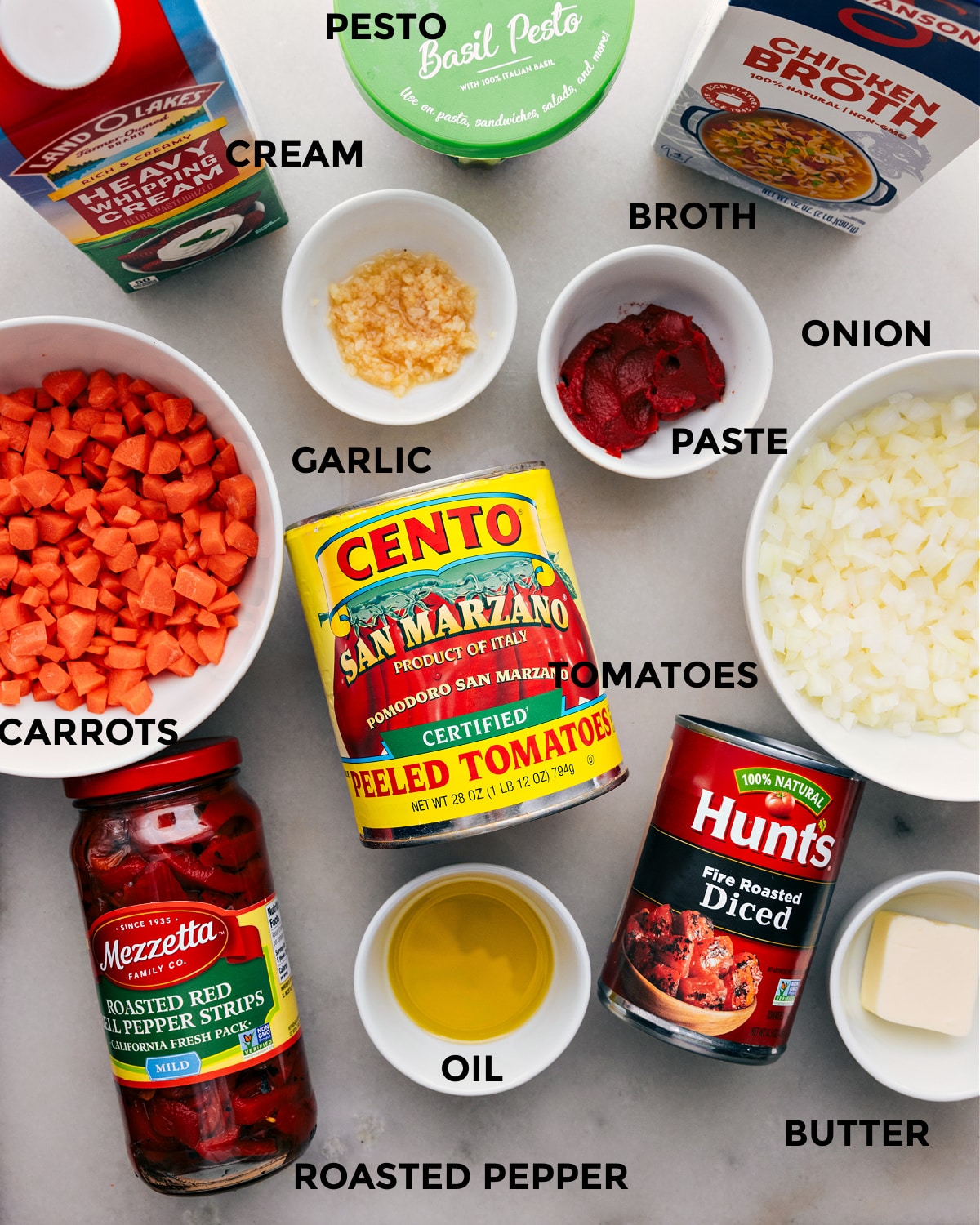 Ingredients In Roasted Red Pepper Soup Dinner Ingredients use in this dish all prepped out ready to go