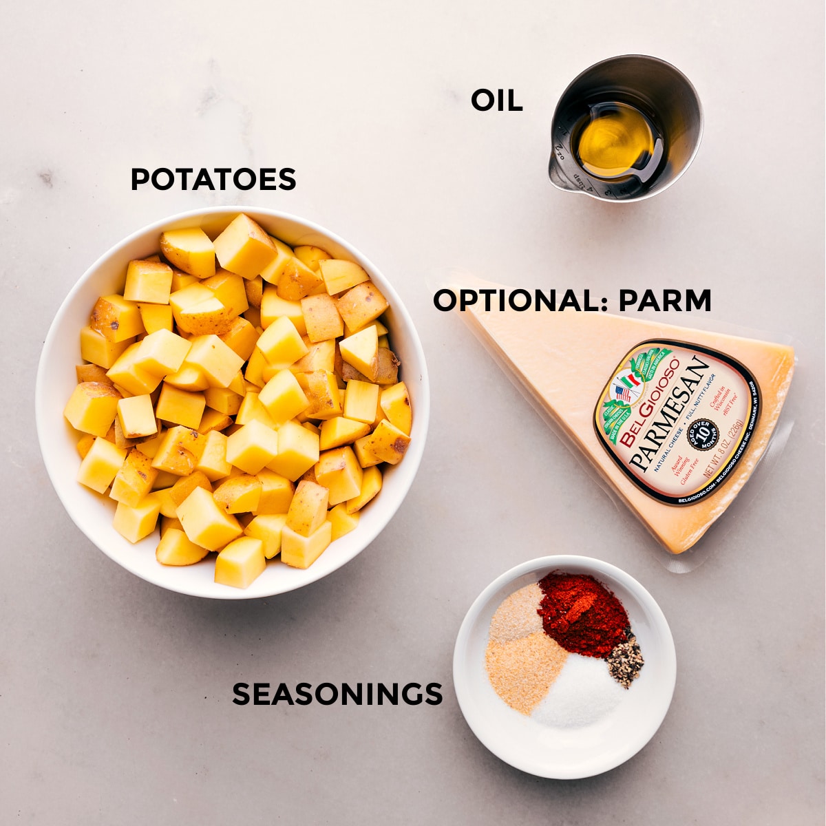 Air Fryer Breakfast Potatoes--a great start to your day! Photo of all the ingredients in this recipe