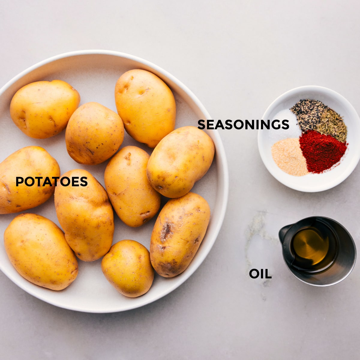 Our Favorite Breakfast Potatoes All the ingredients in this recipe prepped out for easy preparation.