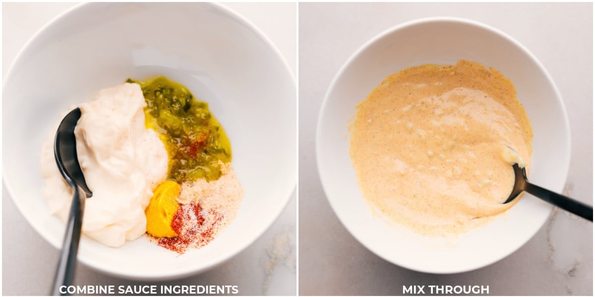 Making the delicious Cheeseburger sauce is as simple as stirring the ingredients together! The sauce being made for these Cheeseburger Sliders.