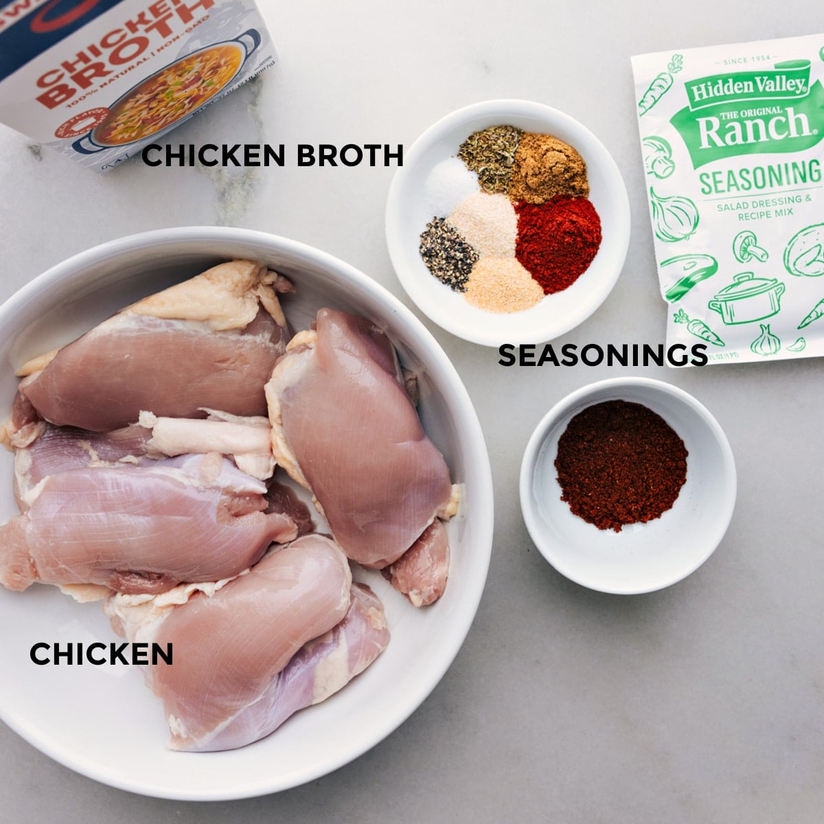 Our Favorite Chicken Tacos Ingredients for Crockpot Chicken Tacos laid out for easy preparation.