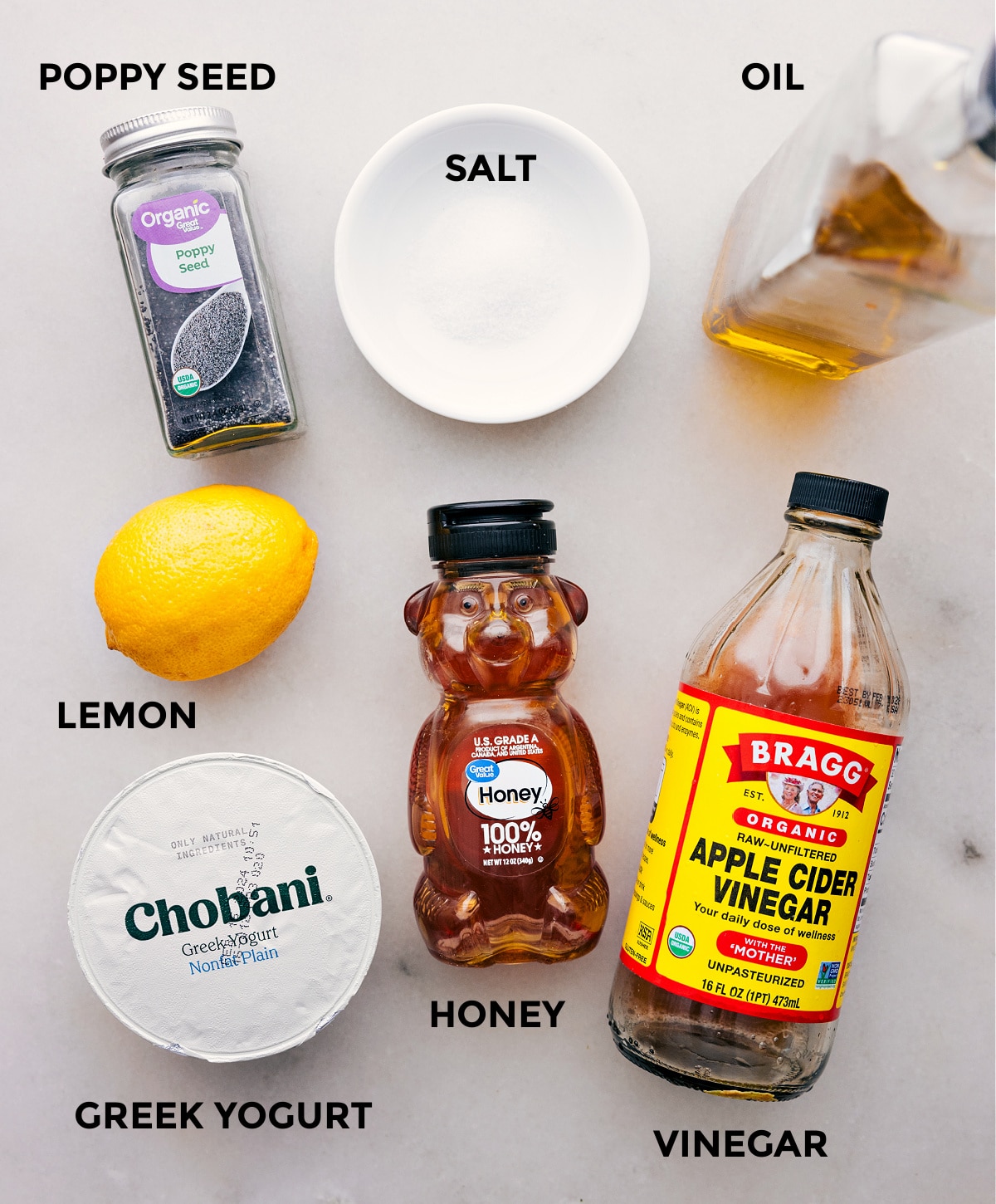 Our Favorite Lemon Poppy Seed Dressing All the ingredients used in this recipe for easy preparation.