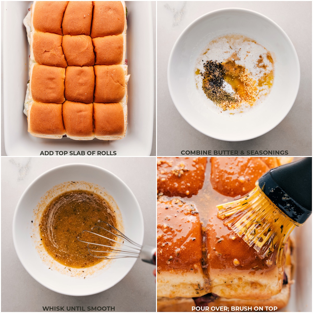 How To Make The Best Philly Cheesesteak Sliders Adding the top slab of rolls and covering the top of it with the butter mixture.