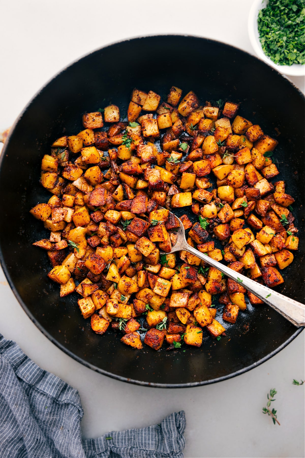 Skillet Breakfast Potatoes Freshly cooked Skillet Breakfast Potatoes ready to be enjoyed.
