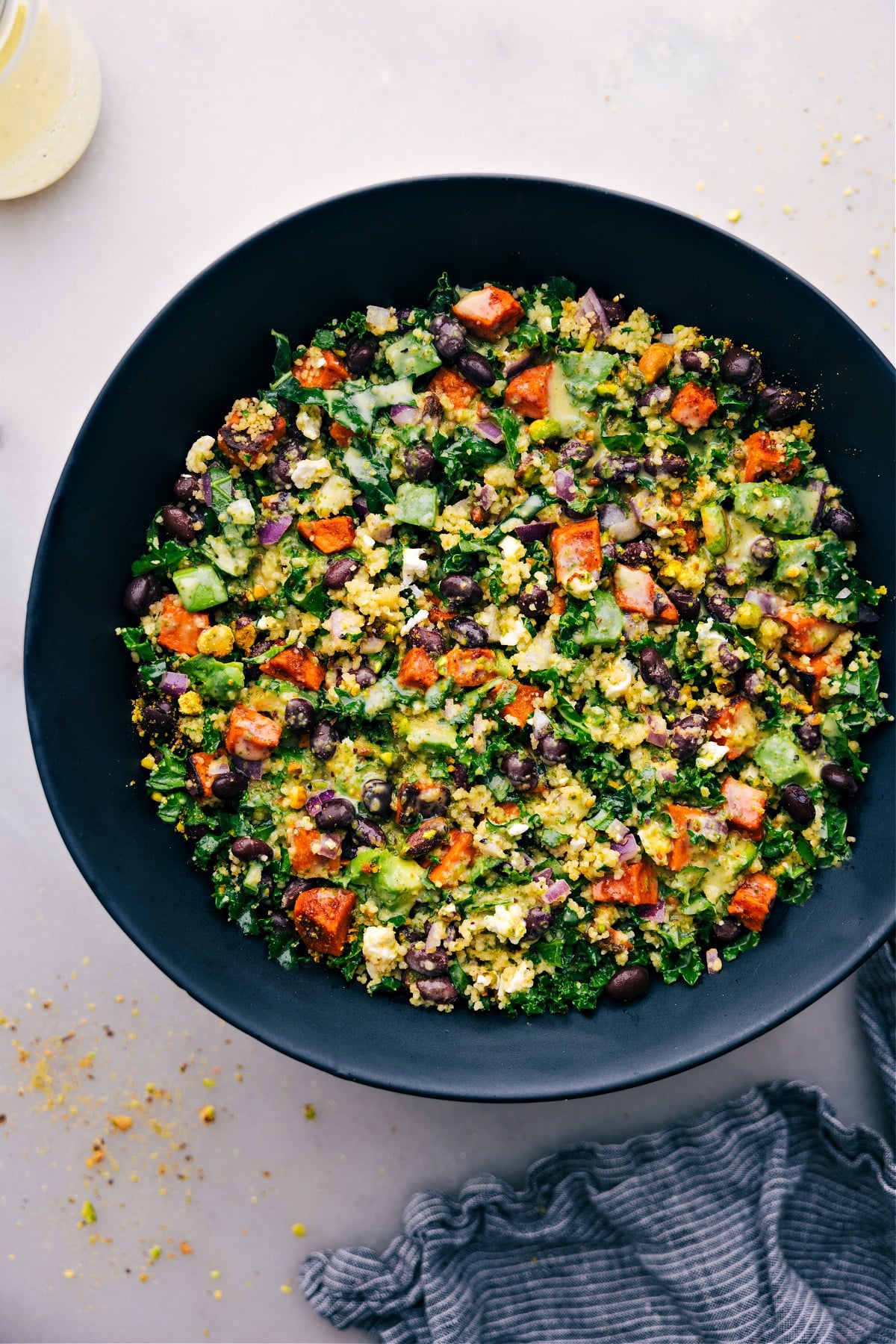 Kale Sweet Potato Salad in a bowl ready to be enjoyed.