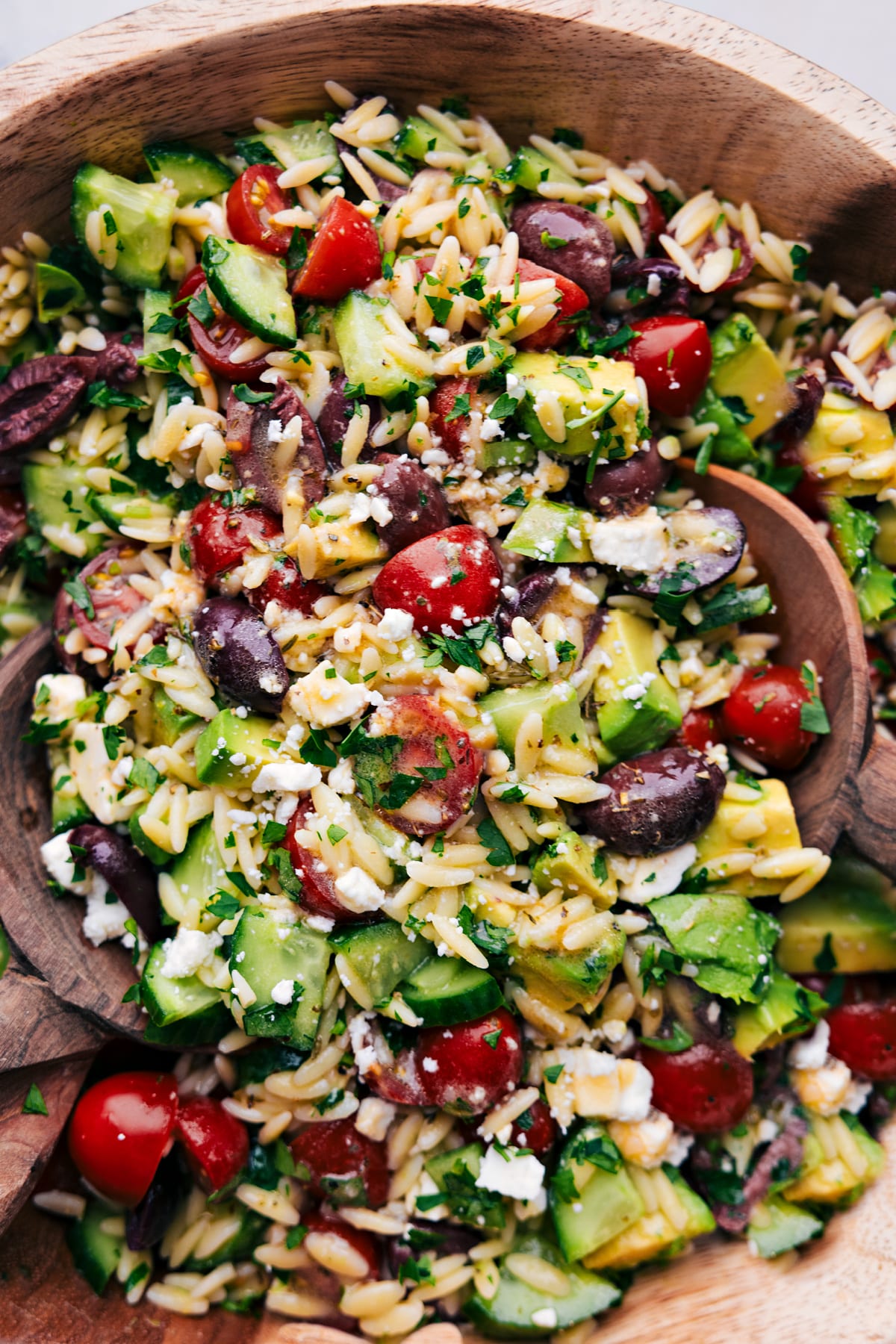 The Best Summer Dish: Mediterranean Orzo Salad The Mediterranean Orzo Salad in a bowl ready to be served.
