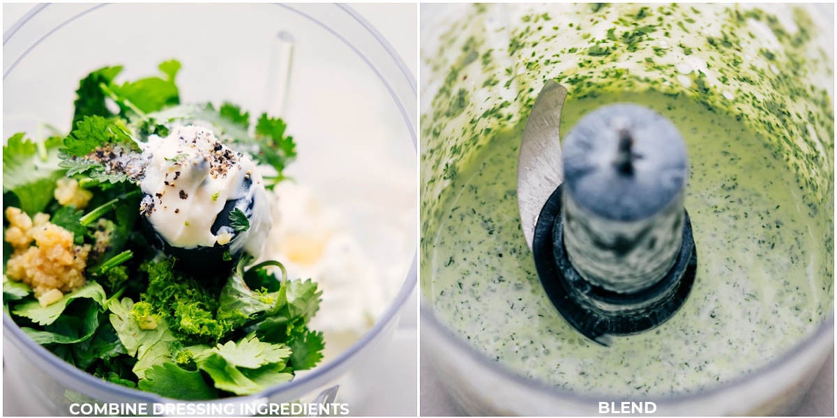 Our Favorite Mexican Salad Dressing ingredients in the bowl of a food processor.