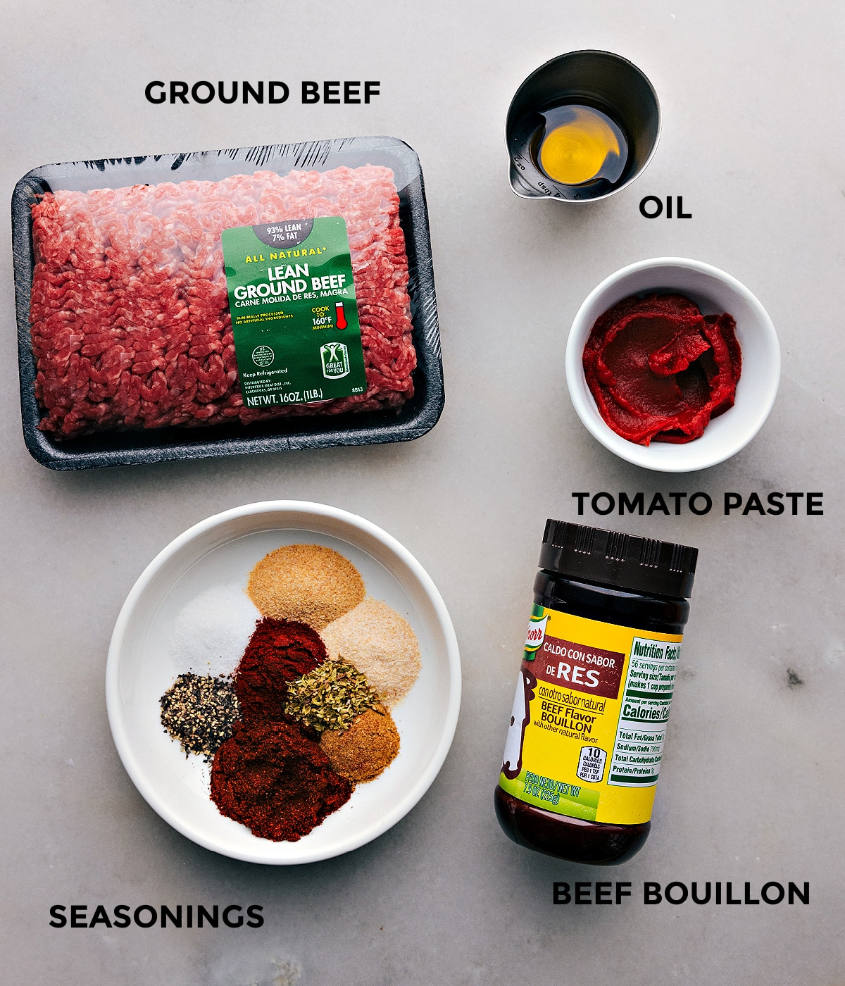 The Best Taco Meat Recipe All the ingredients used in this recipe prepped out for easy assembly.
